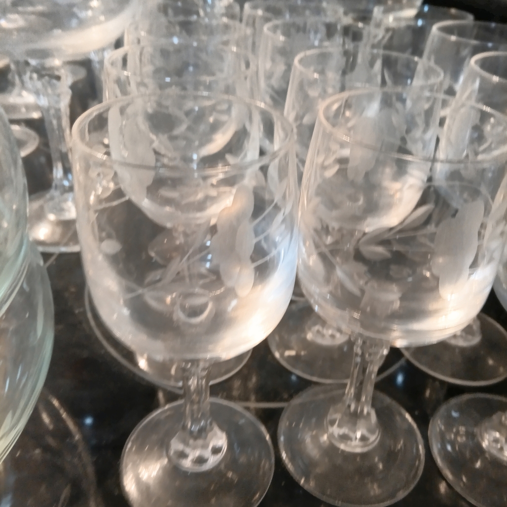 Vintage Clear Etched Glasses